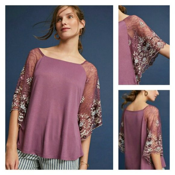 Anthropologie Akemi + Kin mauve lace top - Picture 1 of 6